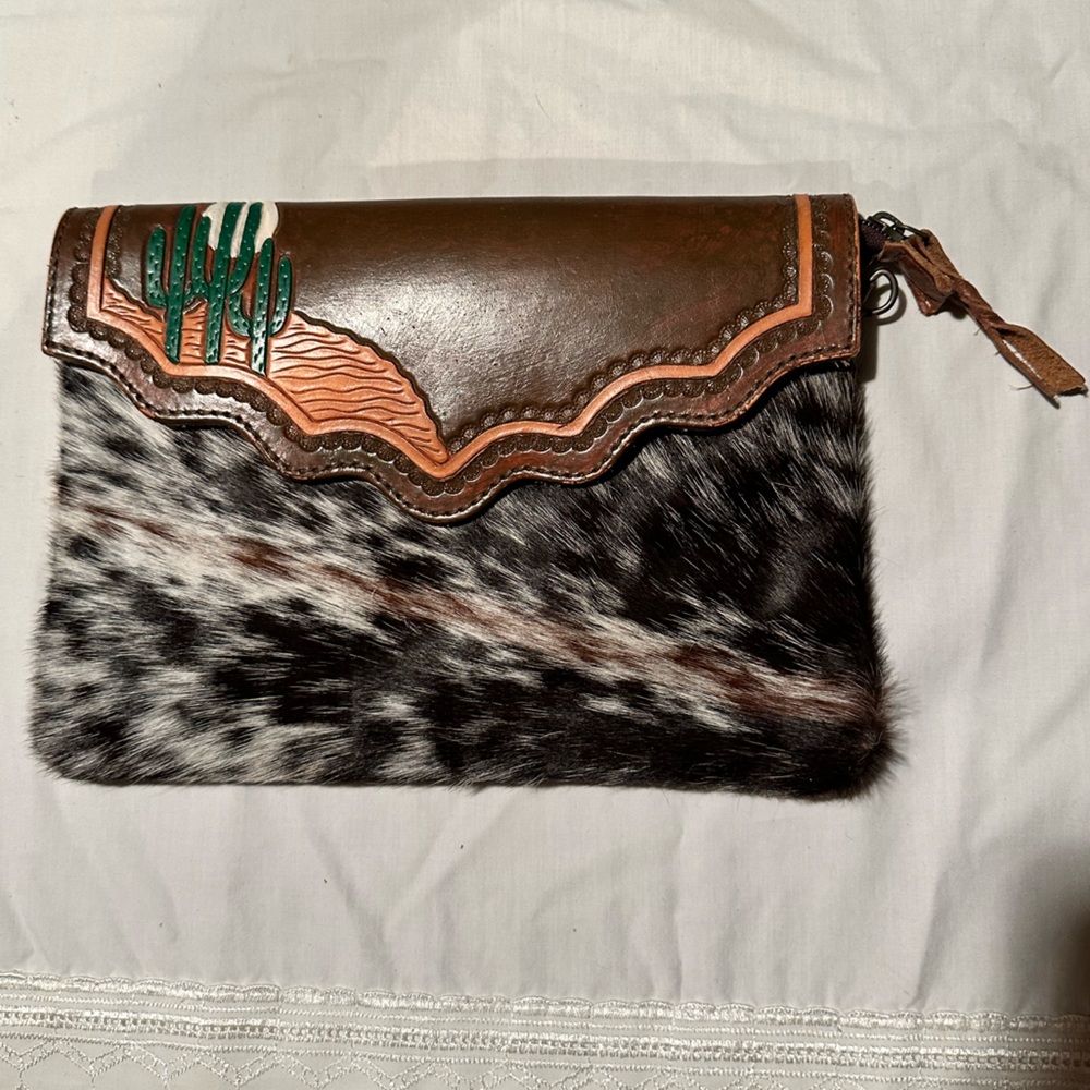 Leather and Cowhide Clutch